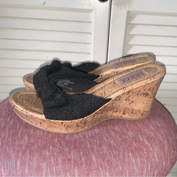 Dolce by Mojo Moxy “The Piper” Wedge Sandals Black and Cork 8.5 - Picture 2 of 8